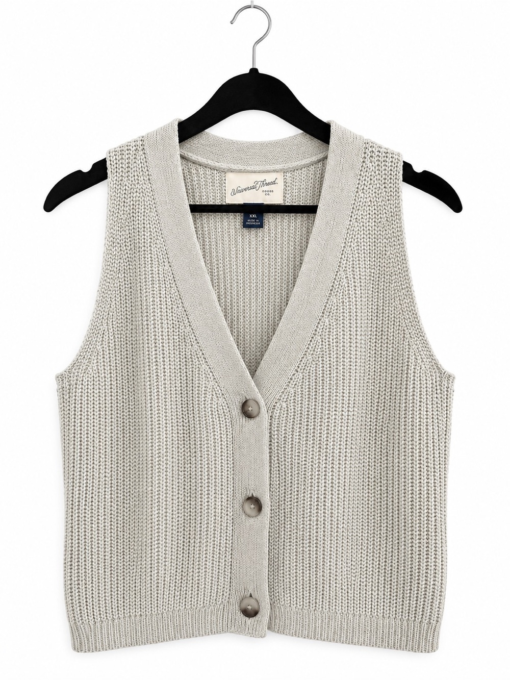 Universal Thread Cream V-Neck Button Front Knit Sweater Vest